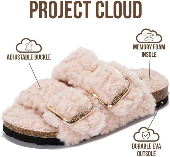 imageProject Cloud Genuine Leather Slides For Kids  Natural Cork Footbed Slides for Kids Sandals for Girls ampamp Boys  NonSlip Boys ampamp Girls SandalsLight Pink Fur