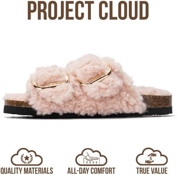imageProject Cloud Genuine Leather Slides For Kids  Natural Cork Footbed Slides for Kids Sandals for Girls ampamp Boys  NonSlip Boys ampamp Girls SandalsLight Pink Fur