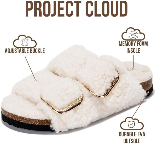 imageProject Cloud Genuine Leather Slides For Kids  Natural Cork Footbed Slides for Kids Sandals for Girls ampamp Boys  NonSlip Boys ampamp Girls SandalsOff White Fur