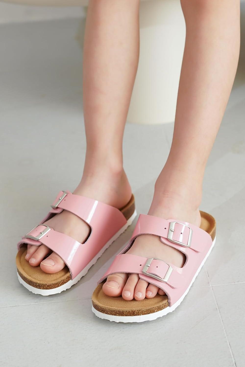 imageProject Cloud Genuine Leather Slides For Kids  Natural Cork Footbed Slides for Kids Sandals for Girls ampamp Boys  NonSlip Boys ampamp Girls SandalsPink Patent