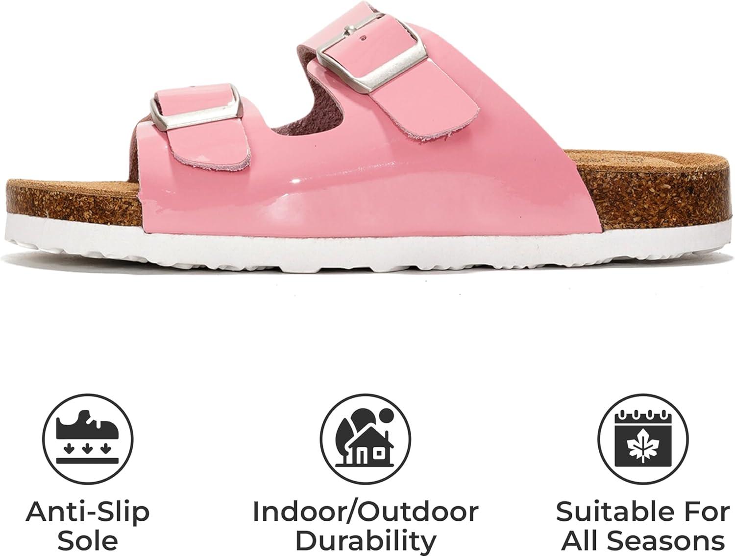 imageProject Cloud Genuine Leather Slides For Kids  Natural Cork Footbed Slides for Kids Sandals for Girls ampamp Boys  NonSlip Boys ampamp Girls SandalsPink Patent