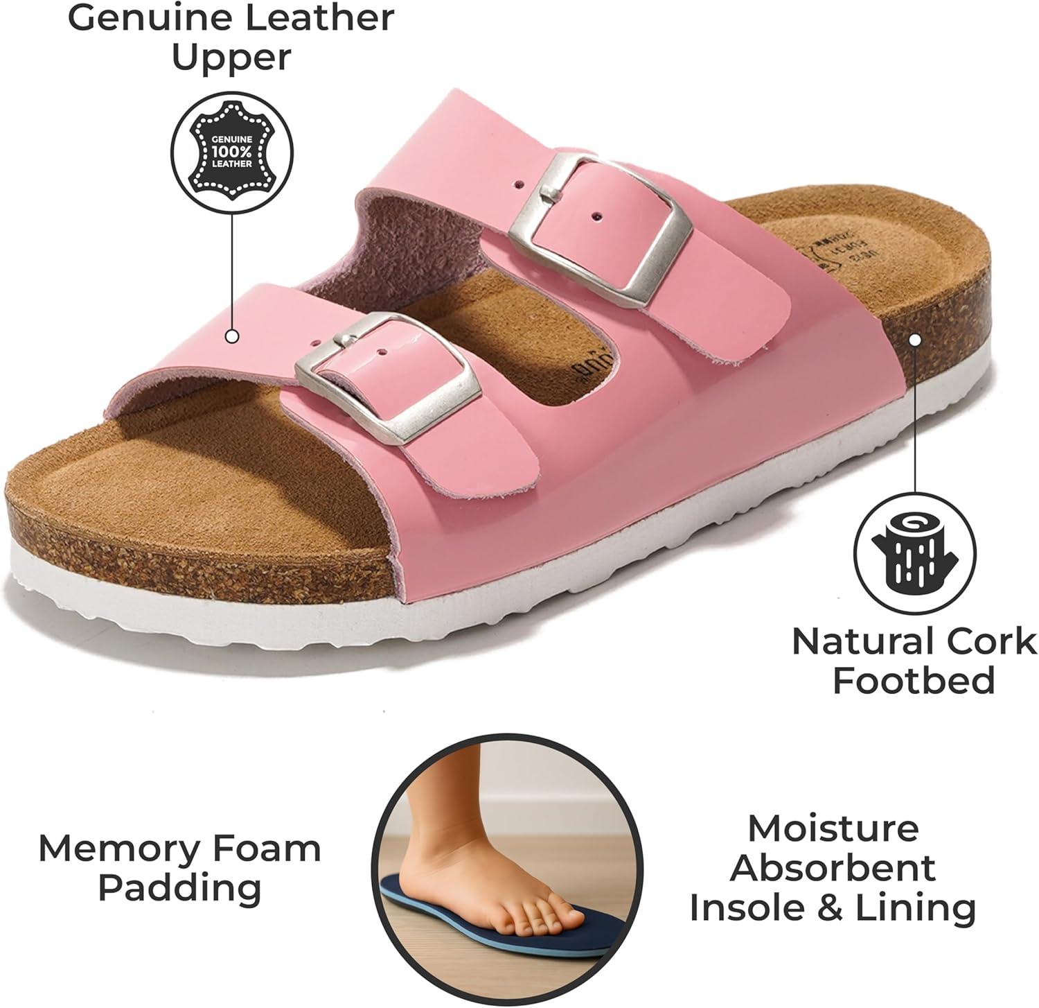imageProject Cloud Genuine Leather Slides For Kids  Natural Cork Footbed Slides for Kids Sandals for Girls ampamp Boys  NonSlip Boys ampamp Girls SandalsPink Patent