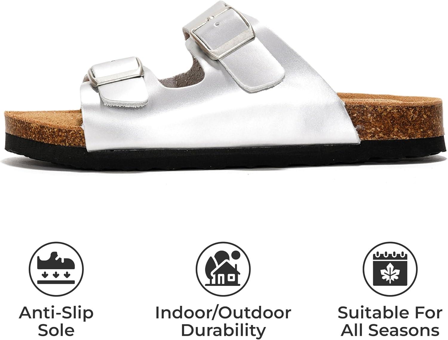 imageProject Cloud Genuine Leather Slides For Kids  Natural Cork Footbed Slides for Kids Sandals for Girls ampamp Boys  NonSlip Boys ampamp Girls SandalsSilver