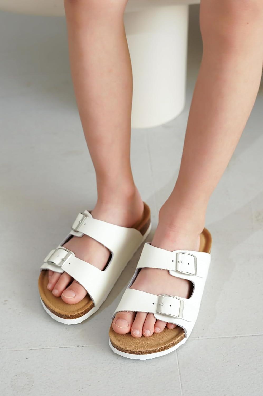 imageProject Cloud Genuine Leather Slides For Kids  Natural Cork Footbed Slides for Kids Sandals for Girls ampamp Boys  NonSlip Boys ampamp Girls SandalsWhite