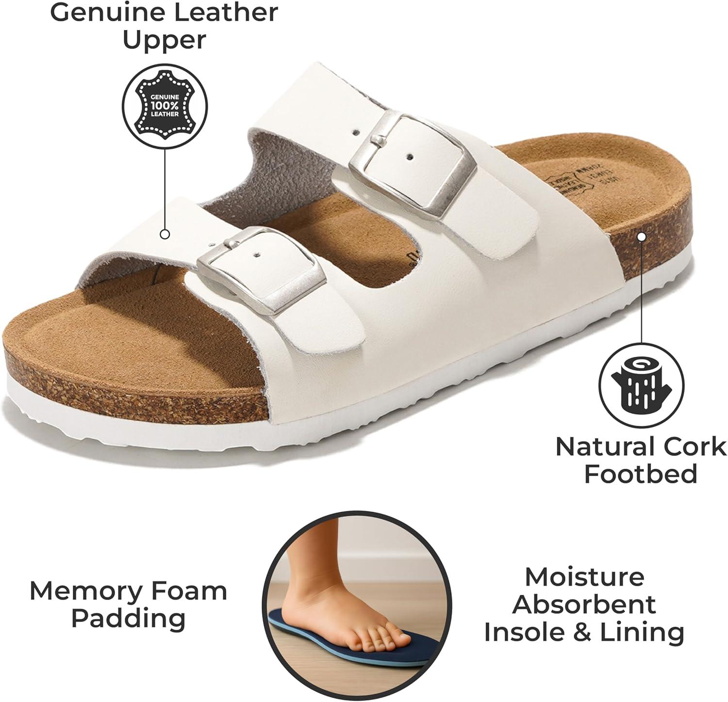 imageProject Cloud Genuine Leather Slides For Kids  Natural Cork Footbed Slides for Kids Sandals for Girls ampamp Boys  NonSlip Boys ampamp Girls SandalsWhite