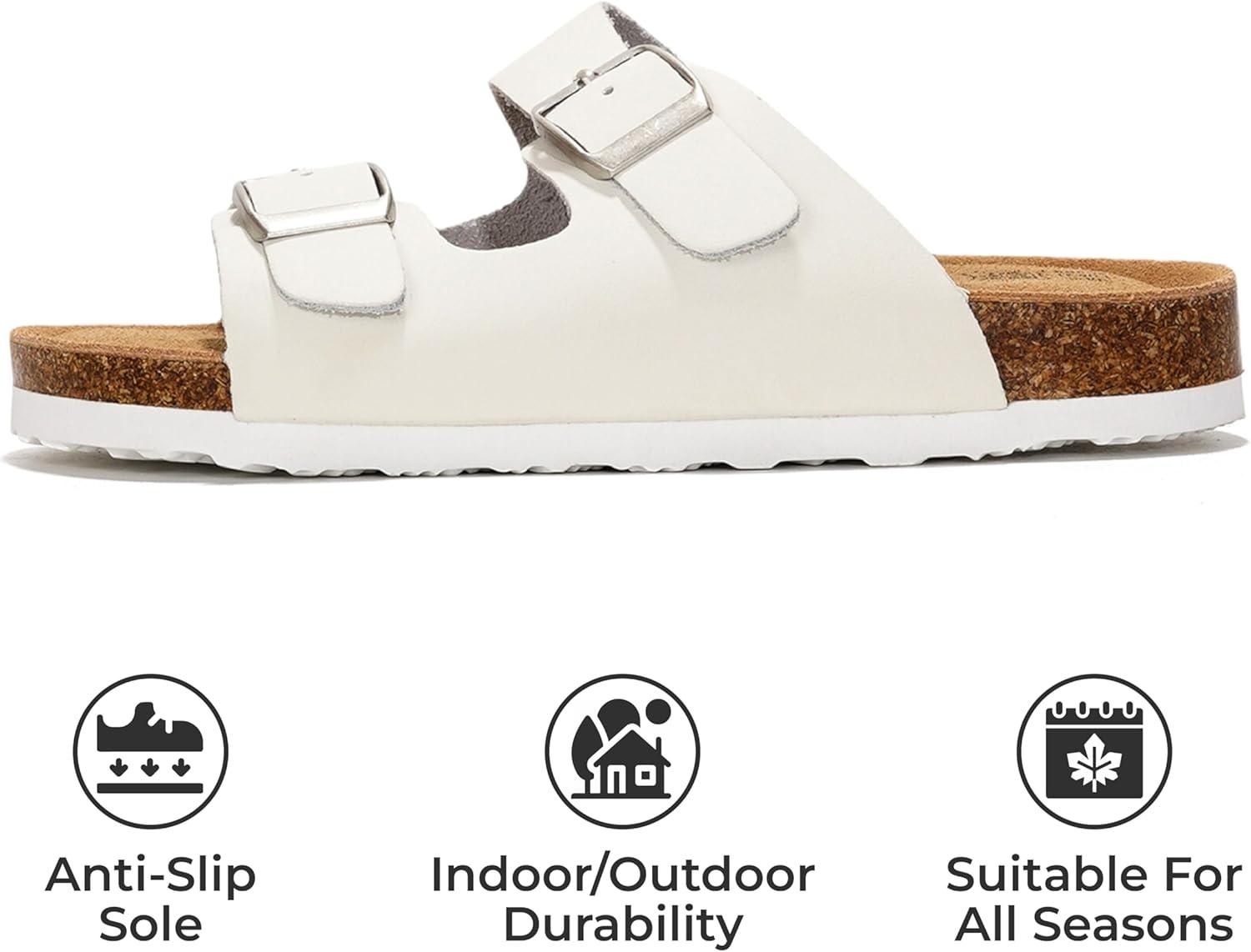 imageProject Cloud Genuine Leather Slides For Kids  Natural Cork Footbed Slides for Kids Sandals for Girls ampamp Boys  NonSlip Boys ampamp Girls SandalsWhite