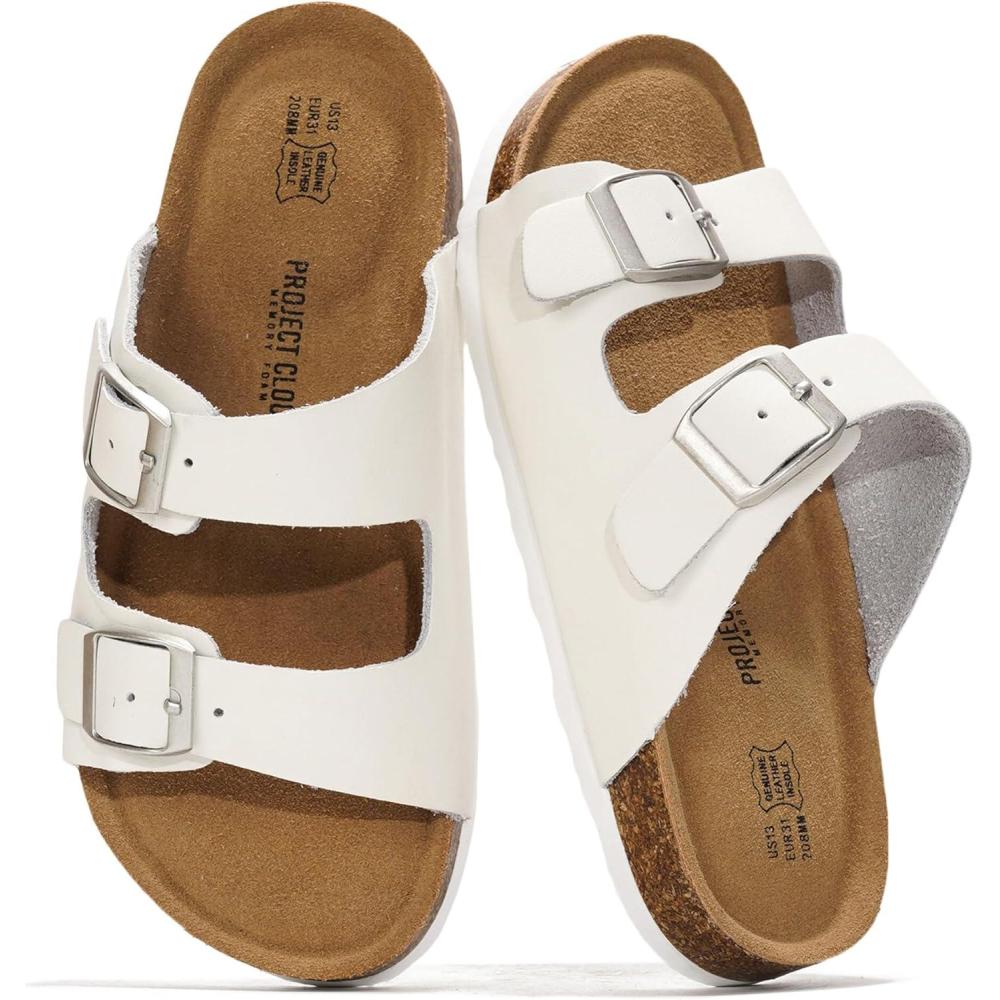 imageProject Cloud Genuine Leather Slides For Kids  Natural Cork Footbed Slides for Kids Sandals for Girls ampamp Boys  NonSlip Boys ampamp Girls SandalsWhite
