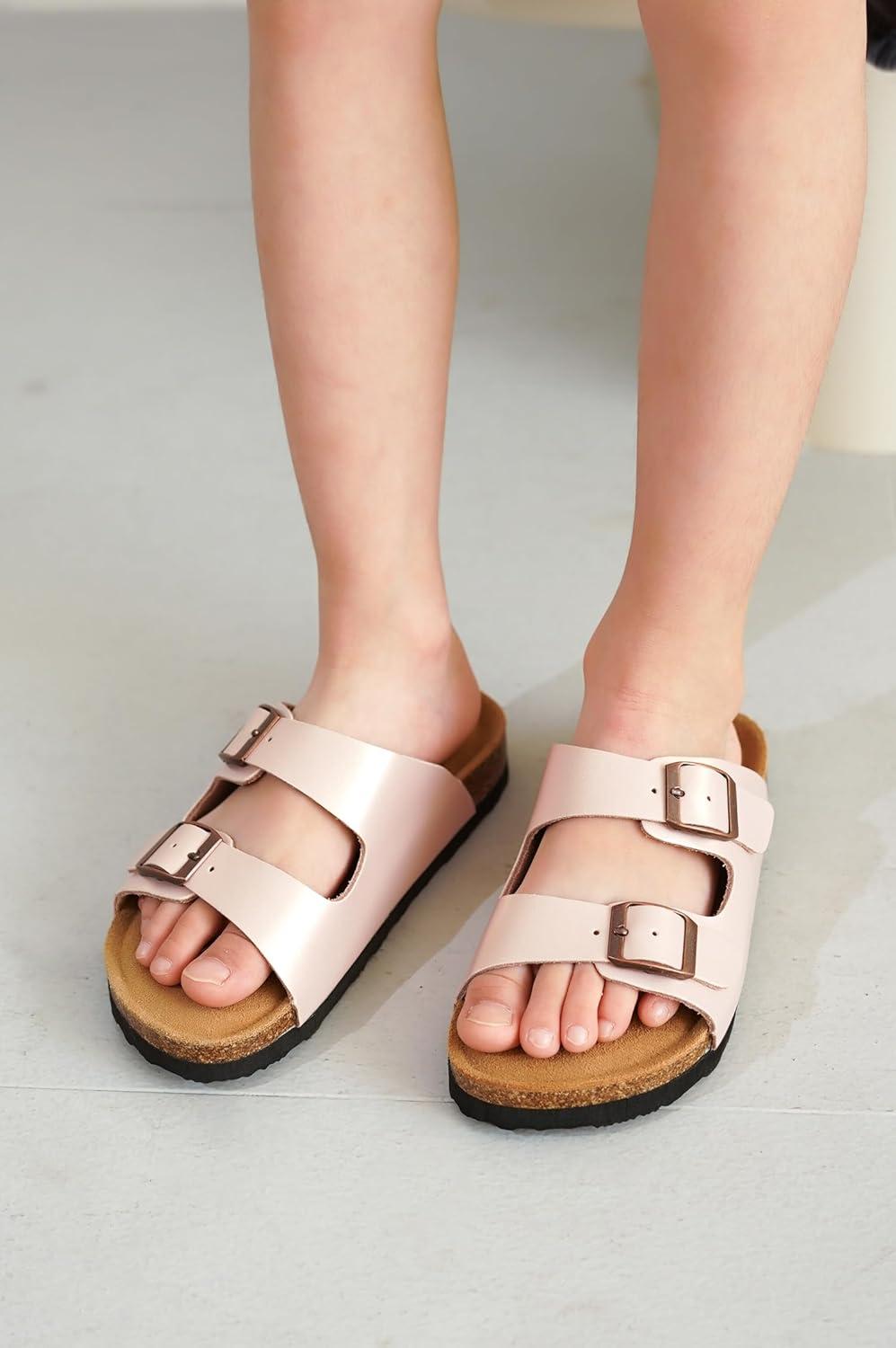 imageProject Cloud Genuine Leather Slides For Kids  Natural Cork Footbed Slides for Kids Sandals for Girls ampamp Boys  NonSlip Boys ampamp Girls SandalsPink