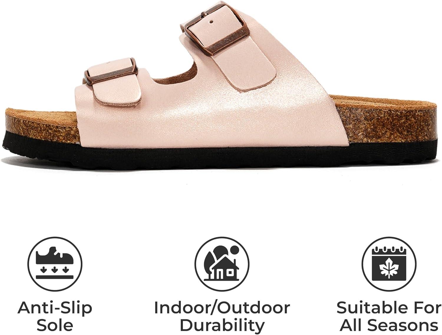 imageProject Cloud Genuine Leather Slides For Kids  Natural Cork Footbed Slides for Kids Sandals for Girls ampamp Boys  NonSlip Boys ampamp Girls SandalsPink