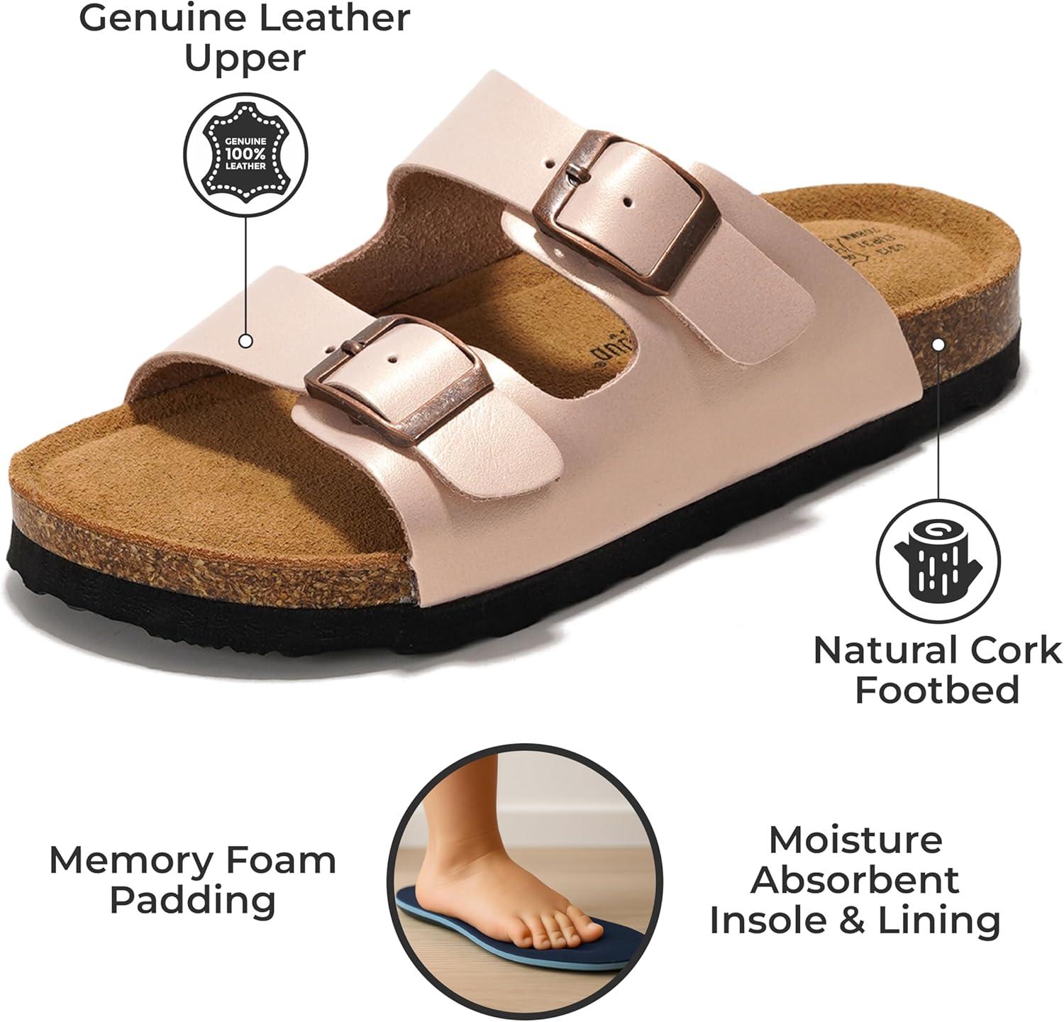 imageProject Cloud Genuine Leather Slides For Kids  Natural Cork Footbed Slides for Kids Sandals for Girls ampamp Boys  NonSlip Boys ampamp Girls SandalsPink