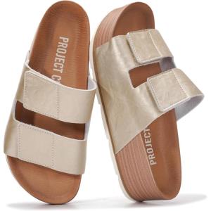 imageProject Cloud Genuine Leather Platform Sandals Women Footwear  Beach Summer Wedges with Comfortable Memory Foam Insole  Non Slip ampamp Lightweight Wedge Sandals for WomenMetallic Gold Leather