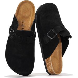 imageProject Cloud Mens Clogs  100 Full Grain Genuine Leather Memory Foam Clogs for Men Arch Support Cork Footbed  Non Slip Platform Mules BrooklynJet Black Suede