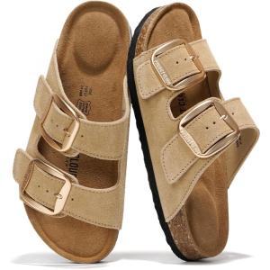 imageProject Cloud Genuine Leather Flat Sandals for Women 2025 Comfortable Beach Essentials Womens Sandals Memory Foam Vacation Essentials Slides for Women Footwear SantoriniCamel