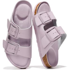 imageProject Cloud Genuine Leather Flat Sandals for Women 2025 Comfortable Beach Essentials Womens Sandals Memory Foam Vacation Essentials Slides for Women Footwear SantoriniPurple