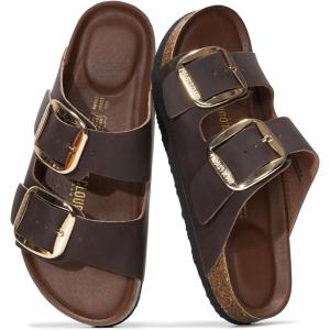 imageProject Cloud Genuine Leather Flat Sandals for Women 2025 Comfortable Beach Essentials Womens Sandals Memory Foam Vacation Essentials Slides for Women Footwear SantoriniChocolate