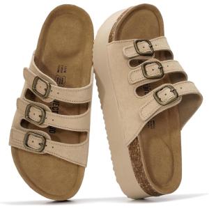 imageProject Cloud Genuine Leather Platform Sandals Women Footwear  Comfortable Wedges with Memory Foam Insole  Non Slip 3Strap Summer Sandals for Women 2025 DyanNude