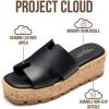 imageProject Cloud Genuine Leather Wedge Platform Sandals Women Footwear  Plush and Soft Insole and NonSlip Platform Slides for Women  Lightweight Womens Sandals MILABlack Leather