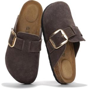 imageProject Cloud 100 Genuine Leather Clogs for Women Shoes  Memory Foam Insole NonSlip amp Natural Cork Footbed Arch Support Big Buckle Womens Clogs and Mules Footwear ManchesterChoco Brown Suede