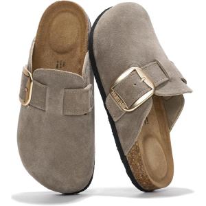 imageProject Cloud 100 Genuine Leather Clogs for Women Shoes  Memory Foam Insole NonSlip amp Natural Cork Footbed Arch Support Big Buckle Womens Clogs and Mules Footwear ManchesterTaupe