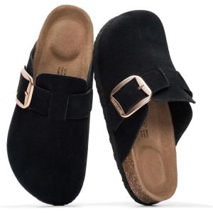 imageProject Cloud 100 Genuine Leather Clogs for Women Shoes  Memory Foam Insole NonSlip amp Natural Cork Footbed Arch Support Big Buckle Womens Clogs and Mules Footwear ManchesterBlack