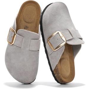 imageProject Cloud 100 Genuine Leather Clogs for Women Shoes  Memory Foam Insole NonSlip amp Natural Cork Footbed Arch Support Big Buckle Womens Clogs and Mules Footwear ManchesterGrey