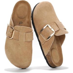 imageProject Cloud 100 Genuine Leather Clogs for Women Shoes  Memory Foam Insole NonSlip amp Natural Cork Footbed Arch Support Big Buckle Womens Clogs and Mules Footwear ManchesterBeige