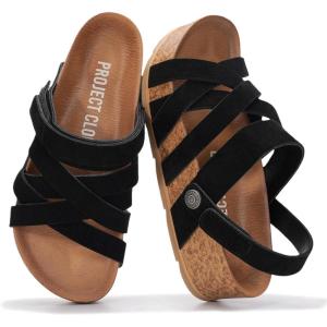 imageProject Cloud 100 Genuine Leather Platform Sandals Women  Strappy Wedges with Comfortable Plush Insole  Lightweight amp Non Slip Wedge Sandals for Women 2026Black Suede