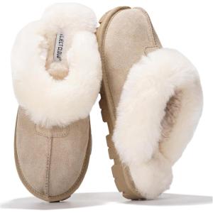 imageProject Cloud 100 Genuine Leather amp Australian Shearling Slippers for Women  Cozy Memory Foam Womens Slippers HedyBeige