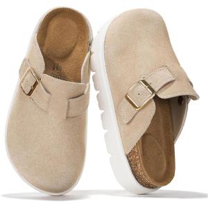 imageProject Cloud Chunky Kids Clogs  100 Genuine Leather Clogs for Kids with Cork Footbed amp Arch Support  NonSlip Mules amp Sandals for Girls Footwear Little BentonChunkyBeige Suede