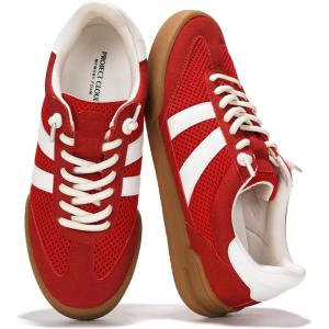 imageProject Cloud Genuine Leather Casual Sneakers for Women  Memory Foam Insoles LaceUp Womens Shoes amp Lightweight Womens Fashion Sneakers  NonSlip Shoes for Women Footwear VerdyRed