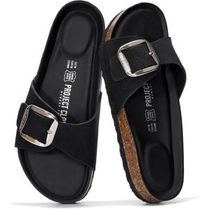 imageProject Cloud Genuine Leather Sandals Women Dressy Summer Beach Essentials  Flip Flops amp Slides with Memory Foam Insole Womens Sandals Comfortable FootwearBlack Leather