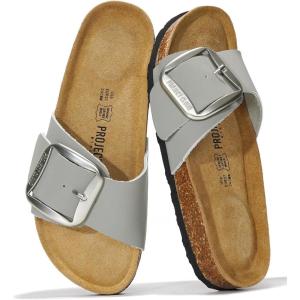 imageProject Cloud Genuine Leather Sandals Women Dressy Summer Beach Essentials  Flip Flops amp Slides with Memory Foam Insole Womens Sandals Comfortable FootwearGreybigger Buckle