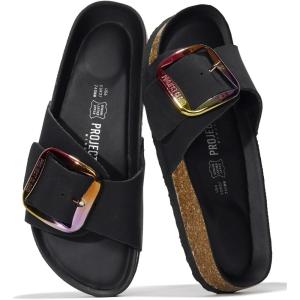 imageProject Cloud Genuine Leather Sandals Women Dressy Summer Beach Essentials  Flip Flops amp Slides with Memory Foam Insole Womens Sandals Comfortable FootwearBlackmattebigger Buckle