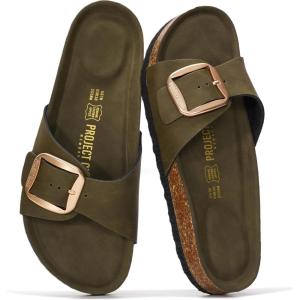 imageProject Cloud Genuine Leather Sandals Women Dressy Summer Beach Essentials  Flip Flops amp Slides with Memory Foam Insole Womens Sandals Comfortable FootwearOlive Distressed