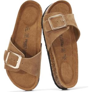 imageProject Cloud Genuine Leather Sandals Women Dressy Summer Beach Essentials  Flip Flops amp Slides with Memory Foam Insole Womens Sandals Comfortable FootwearChestnut Suede