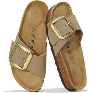 imageProject Cloud Genuine Leather Sandals Women Dressy Summer Beach Essentials  Flip Flops amp Slides with Memory Foam Insole Womens Sandals Comfortable FootwearBeigebigger Buckle