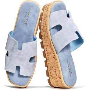 imageProject Cloud Genuine Leather Wedge Platform Sandals Women Footwear  Plush and Soft Insole and NonSlip Platform Slides for Women  Lightweight Womens Sandals MILABlue Jean Suede