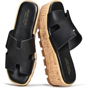 imageProject Cloud Genuine Leather Wedge Platform Sandals Women Footwear  Plush and Soft Insole and NonSlip Platform Slides for Women  Lightweight Womens Sandals MILABlack Leather