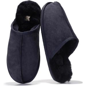 imageProject Cloud Mens Slippers 100 Genuine Leather and Genuine Shearling Lining  House Slippers for Men with Memory Foam Insole  Lightweight amp Non Slip Mens House ShoesNavy Suede Scuff