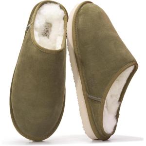 imageProject Cloud Mens Slippers 100 Genuine Leather and Genuine Shearling Lining  House Slippers for Men with Memory Foam Insole  Lightweight amp Non Slip Mens House ShoesOlive Suede