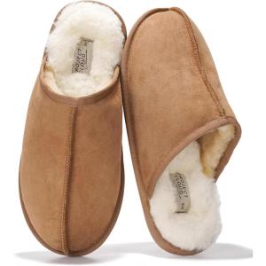 imageProject Cloud Mens Slippers 100 Genuine Leather and Genuine Shearling Lining  House Slippers for Men with Memory Foam Insole  Lightweight amp Non Slip Mens House ShoesChestnut Scuff