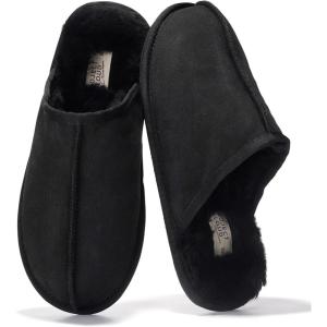 imageProject Cloud Mens Slippers 100 Genuine Leather and Genuine Shearling Lining  House Slippers for Men with Memory Foam Insole  Lightweight amp Non Slip Mens House ShoesBlack Scuff