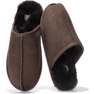 imageProject Cloud Mens Slippers 100 Genuine Leather and Genuine Shearling Lining  House Slippers for Men with Memory Foam Insole  Lightweight amp Non Slip Mens House ShoesChocolate Scuff