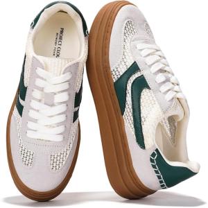 imageProject Cloud Platform Sneakers for Women Footwear  Memory Foam Insole Womens Shoes Lightweight and NonSlip Sole Lace Up Fashion Sneakers for Women 2026 VolleyWhitegreen Stripe