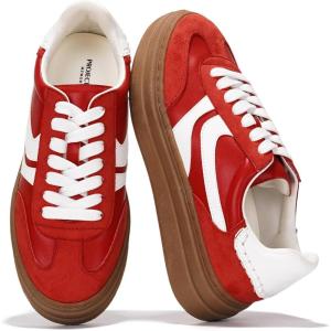 imageProject Cloud Platform Sneakers for Women Footwear  Memory Foam Insole Womens Shoes Lightweight and NonSlip Sole Lace Up Fashion Sneakers for Women 2026 VolleyRed
