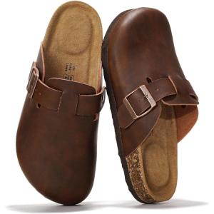 imageProject Cloud 100 Genuine Leather Footbed Clogs for Women  Memory Foam Arch Support Slippers for Women  Trendy Slipons Womens Mules amp Clogs SandalsBrown Distressed