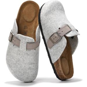 imageProject Cloud 100 Genuine Leather Footbed Clogs for Women  Memory Foam Arch Support Slippers for Women  Trendy Slipons Womens Mules amp Clogs SandalsLight Grey Wool