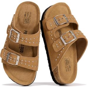 imageProject Cloud 100 Genuine Leather Kids Sandals  Non Slip and Lightweight Beach Sandals for Girls with Memory Foam Insole amp Cork Footbed Slides for Kids  Boys amp Girls Footwear Little SantoriniChestnut Suede