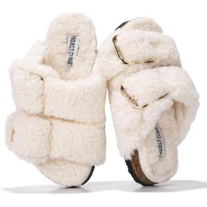 imageProject Cloud 100 Genuine Leather Kids Sandals  Non Slip and Lightweight Beach Sandals for Girls with Memory Foam Insole amp Cork Footbed Slides for Kids  Boys amp Girls Footwear Little SantoriniOff White Fur