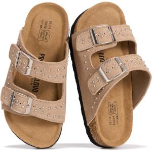 imageProject Cloud 100 Genuine Leather Kids Sandals  Non Slip and Lightweight Beach Sandals for Girls with Memory Foam Insole amp Cork Footbed Slides for Kids  Boys amp Girls Footwear Little SantoriniTaupe Suede